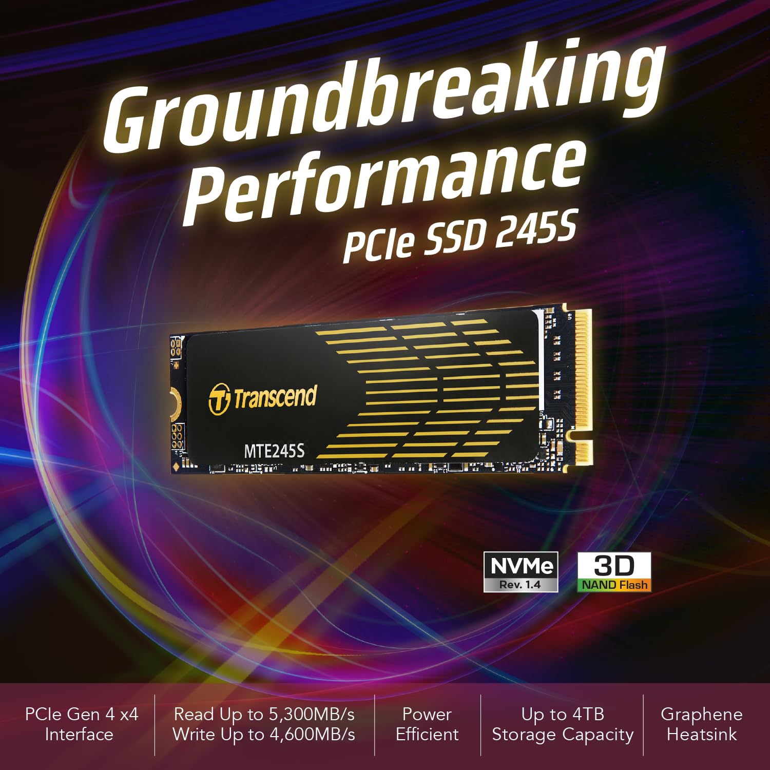 Transcend 4TB MTE245S M.2 2280 PCIe Gen4x4 SSD, with Graphene